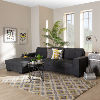 Baxton Studio J099C-Dark Grey-LFC Langley Modern and Contemporary Dark Grey Fabric Upholstered Sectional Sofa with Left Facing Chaise